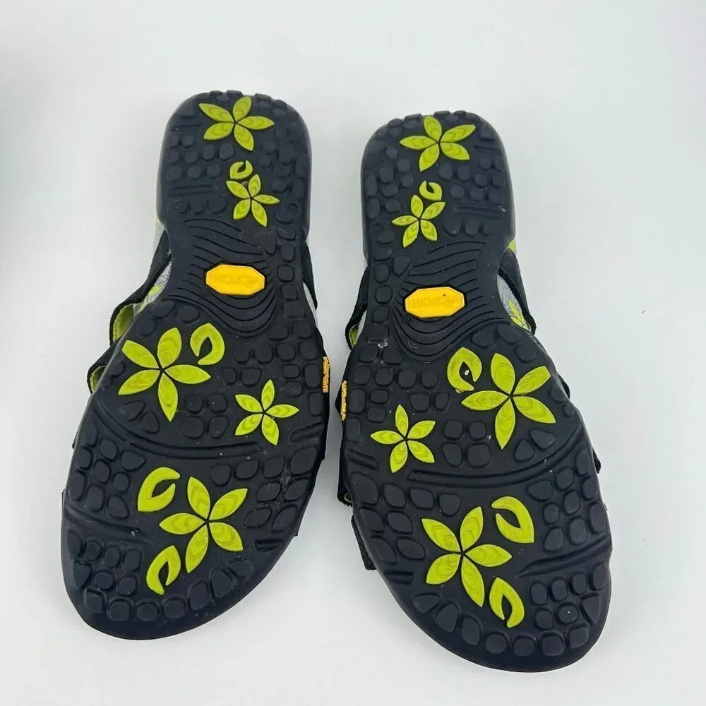 Abeo Sandals Womens 8 N‎ Farren Strappy Slides Black Leather Open Toe Floral
